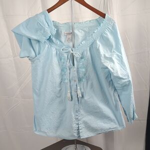 Caribbean Joe Light Blue Embroidered Blouse